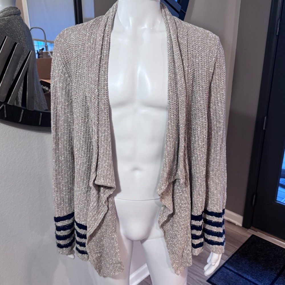 Coldwater Creek Draped Cardigan with Navy Stripes